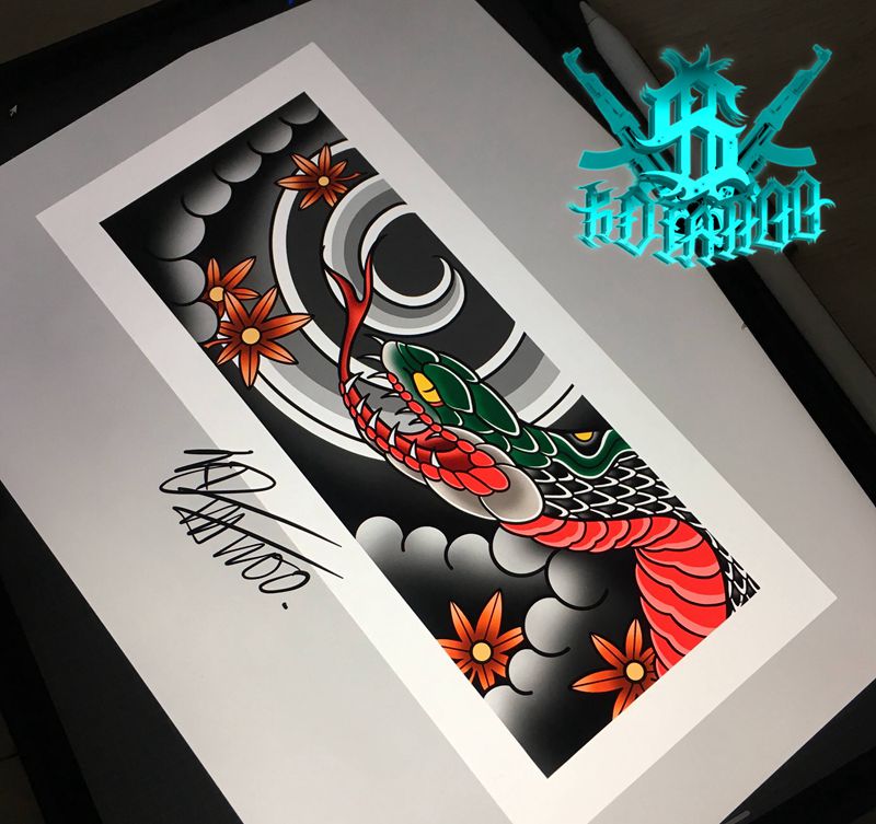 系列纹身图片_老传统新传统蛇纹身图案