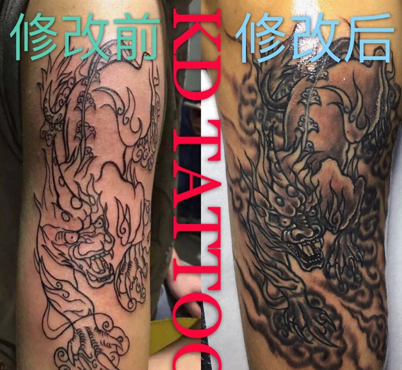 修改纹身纹身图片_成品手臂传统遮盖修改纹身图案