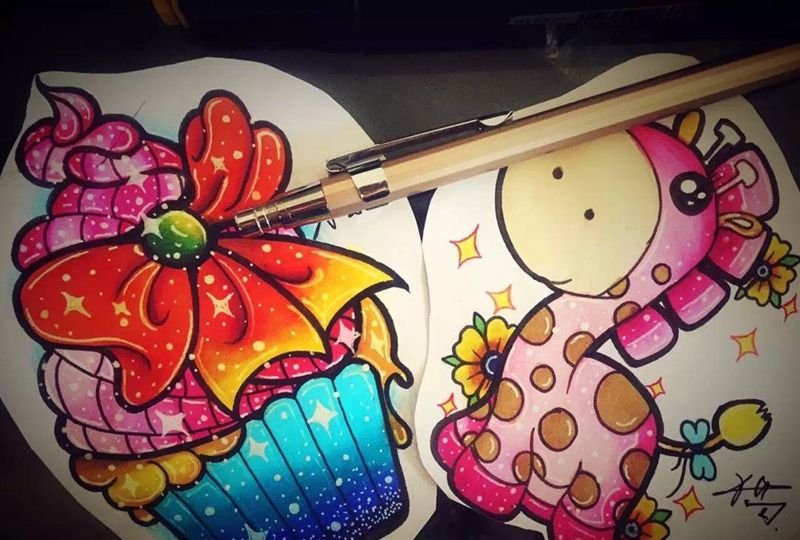 猫的手稿纹身图片_插画手稿欧美动物纹身图案