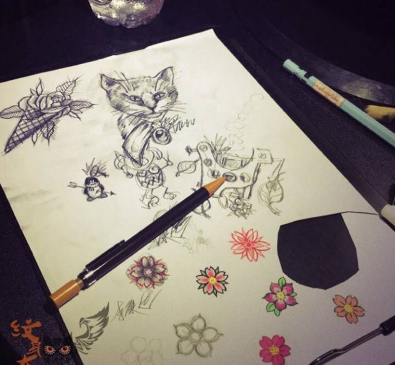 瞎画纹身图片_手稿插画手臂胸部肩部欧美写实清新动物贴纸纹身图案