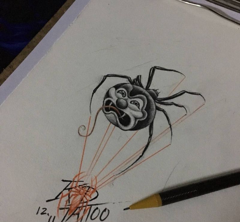 蜘蛛纹身图片_成品手稿插画欧美写实动物黑灰写实蜘蛛纹身图案
