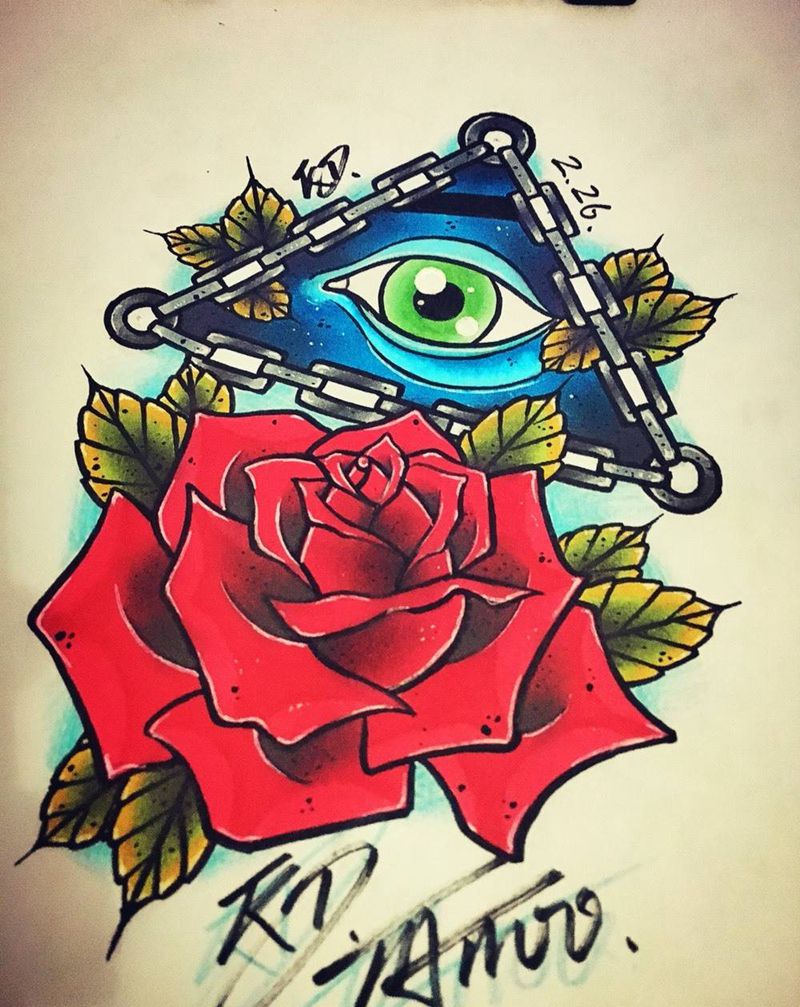 锁链之眼手稿纹身图片_手稿插画欧美纹身图案