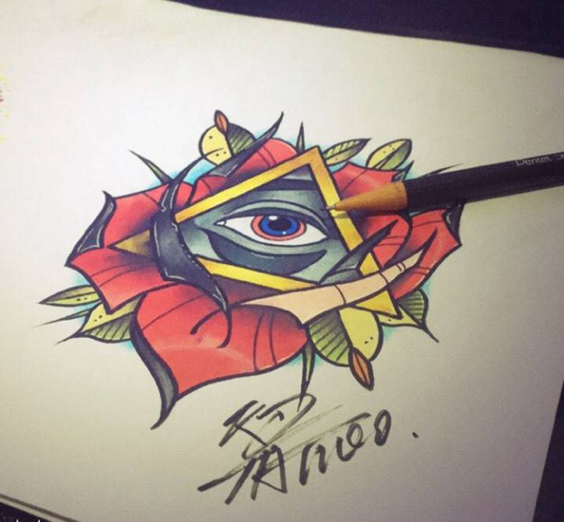 Old/New School纹身图片_手稿插画欧美静物植物纹身图案