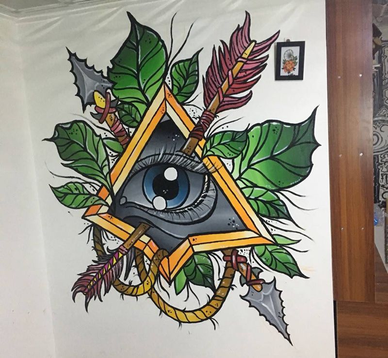 最近忙画墙纹身图片_成品插画欧美眼睛静物传统纹身图案