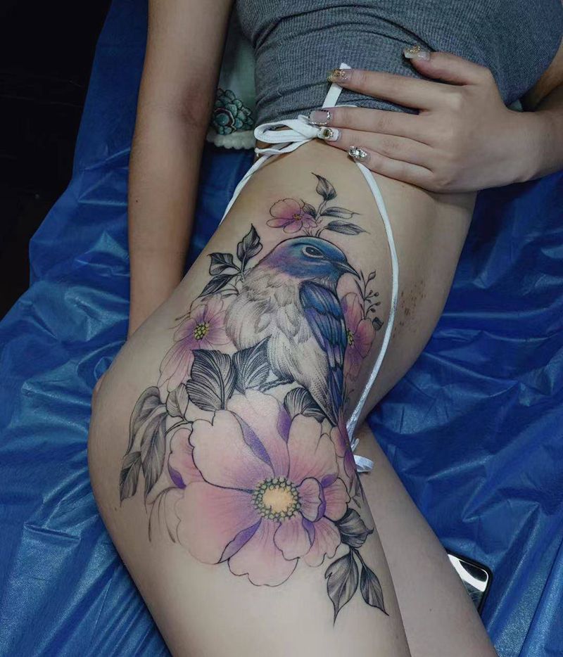 素花纹身图片_颈部纹身图案