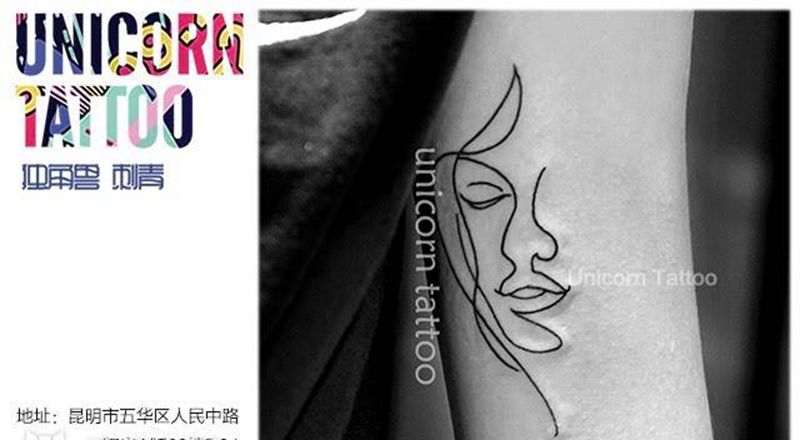 线条自画像纹身图片