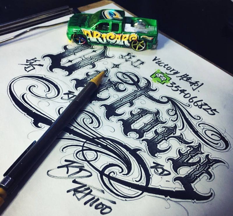 Victory胜利纹身图片_手稿插画欧美字符奇卡诺纹身图案