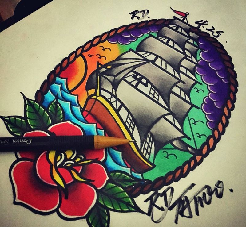 Old school船纹身图片_手稿插画欧美原创纹身图案