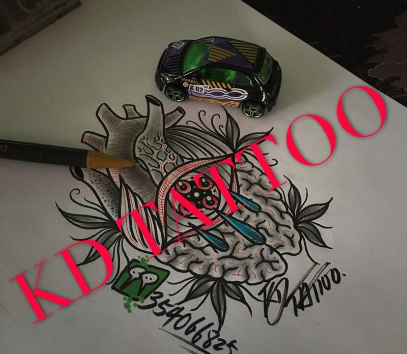 Old school纹身图片_成品手稿插画欧美 心脏大脑纹身图案