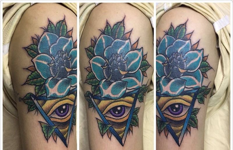 失败图案遮盖纹身图片_成品手臂欧美玫瑰眼睛遮盖纹身图案
