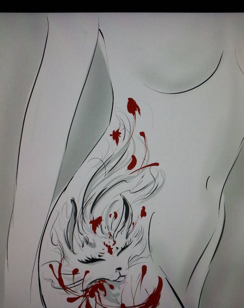 鹿哥纹身图片_手稿腰部清新动物飘逸纹身图案