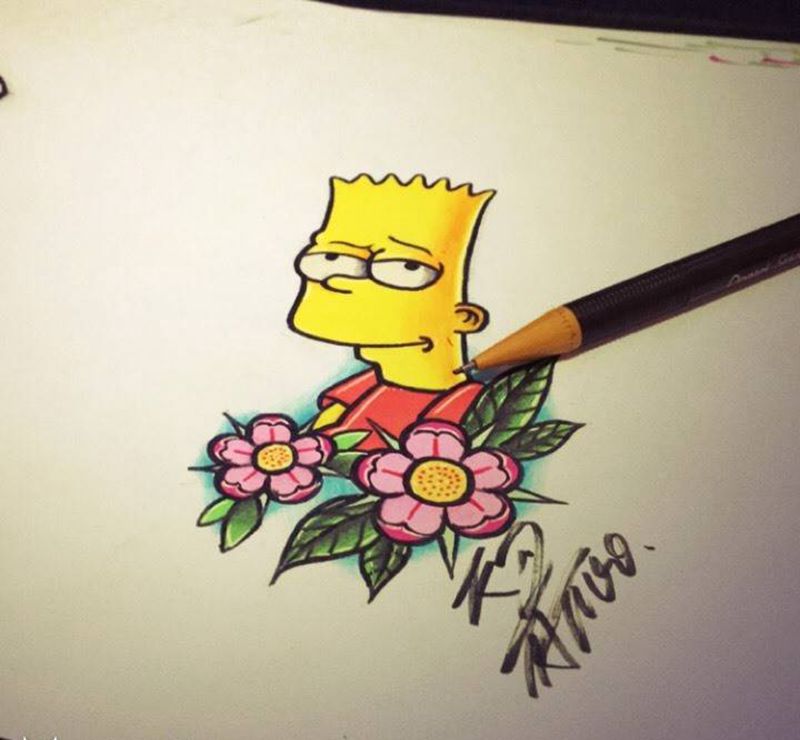 手稿Vans辛普森纹身图片_手稿插画欧美人物纹身图案