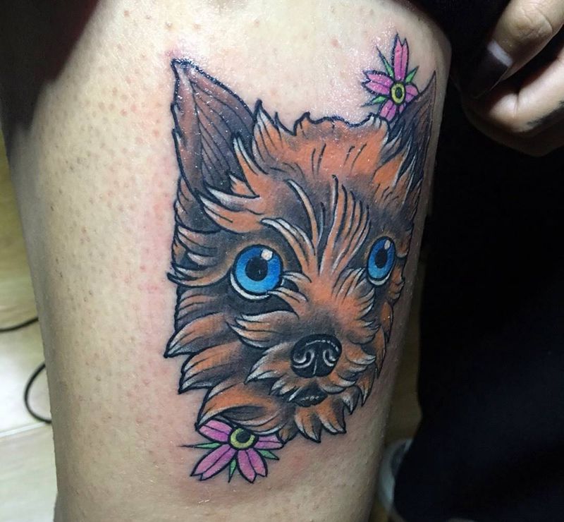 小泰迪纹身图片_成品手稿欧美清新动物泰迪纹身图案