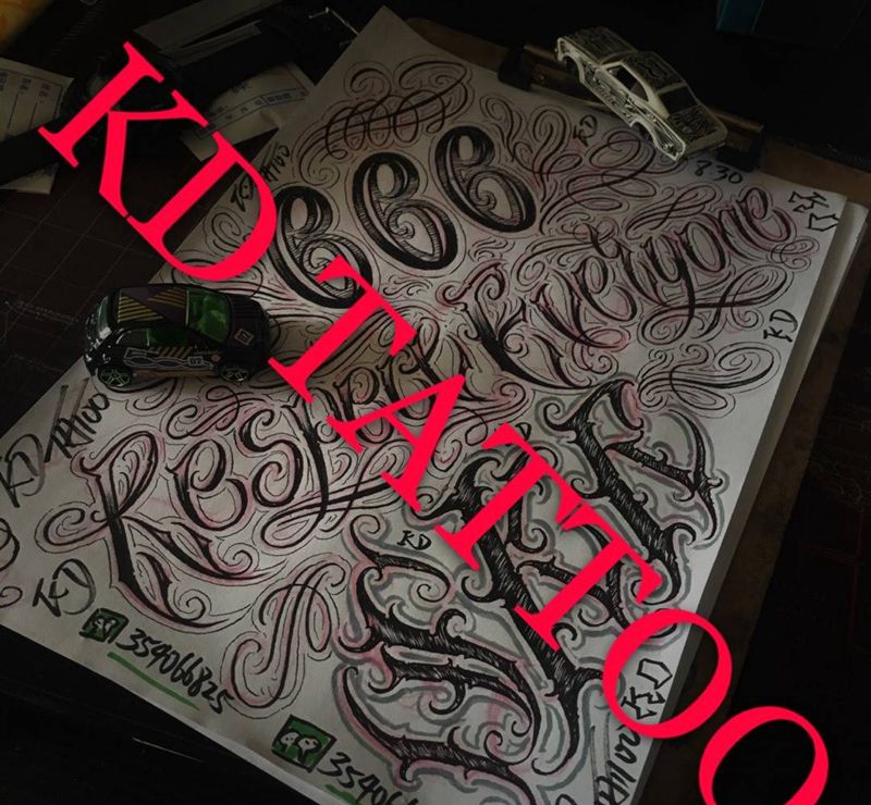 今天练习纹身图片_成品手稿插画欧美字符奇卡诺花体字匪气纹身图案