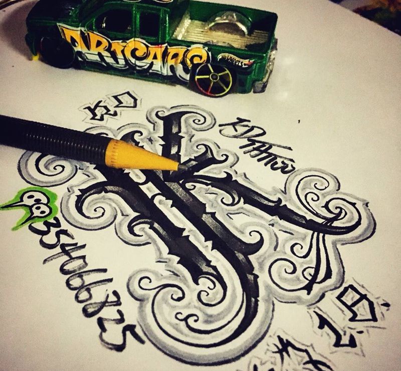 奇卡诺手写字体纹身图片_成品手稿欧美字符花体字奇卡诺纹身图案