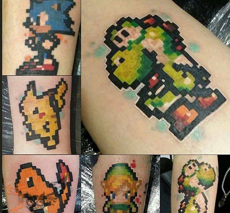 像素大战电玩动漫篇纹身图片_手稿插画成品欧美动物静物人物纹身图案