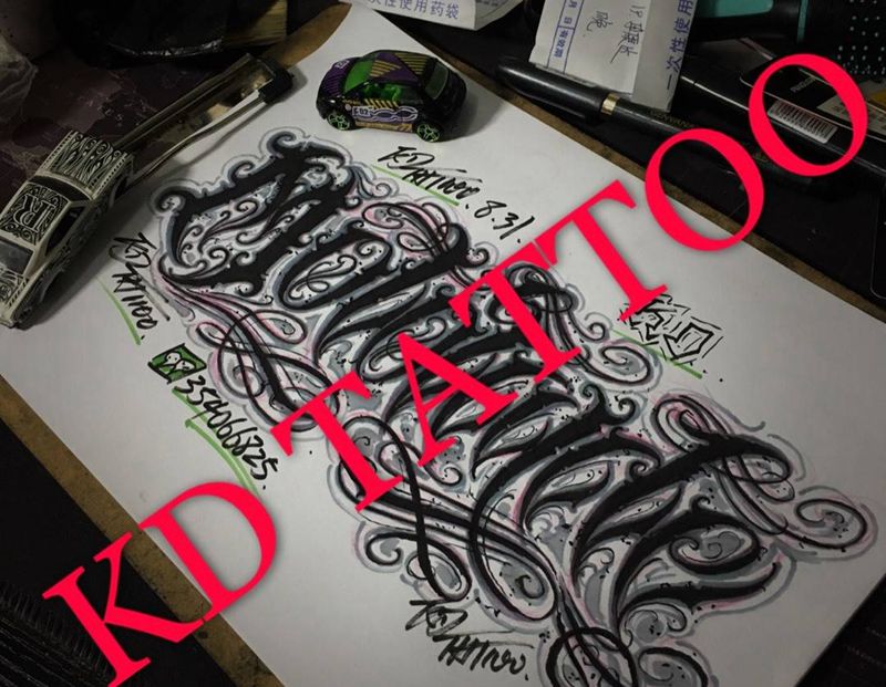 今天练习纹身图片_成品手稿插画欧美字符奇卡诺匪气花体字纹身图案