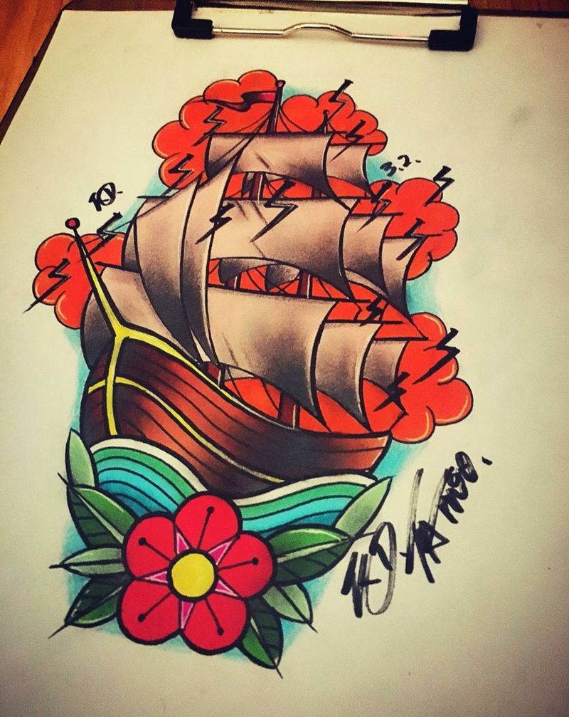 ⛵️帆船手稿@KD纹身图片_插画手稿欧美静物纹身图案