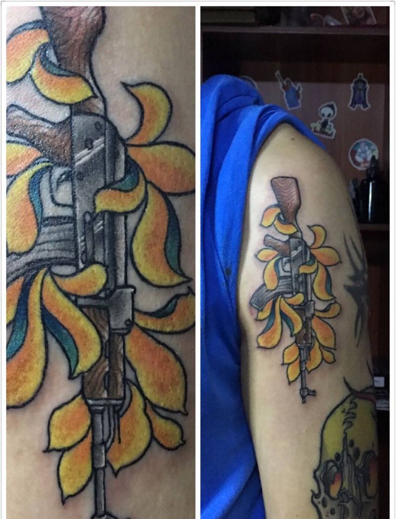 今天AK纹身图片_成品手臂欧美AK47纹身图案
