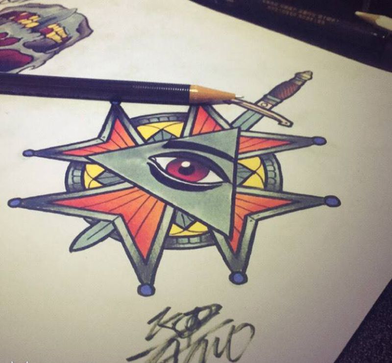 今天的手稿纹身图片_手稿插画手臂肩部欧美几何静物纹身图案