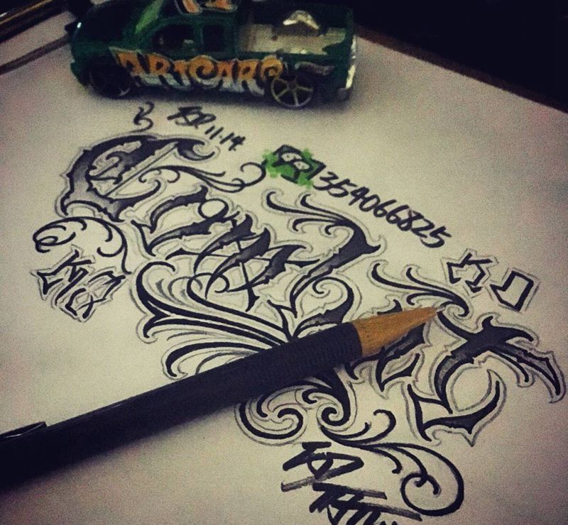 奇卡诺手写字体纹身图片_手稿插画欧美字符奇卡诺花体字纹身图案