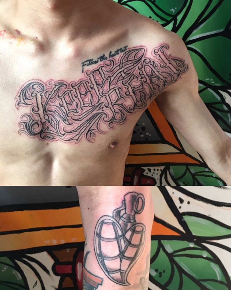 疼跑了纹身图片_成品胸部欧美字符奇卡诺花体字匪气纹身图案