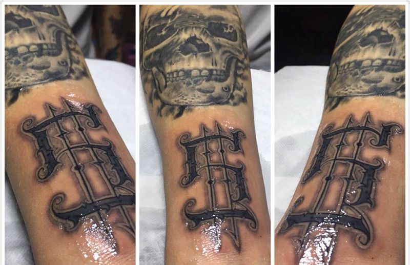 奇卡诺纹身图片_成品手稿插画手臂欧美肖像字符花体字奇卡诺骷髅纹身图案