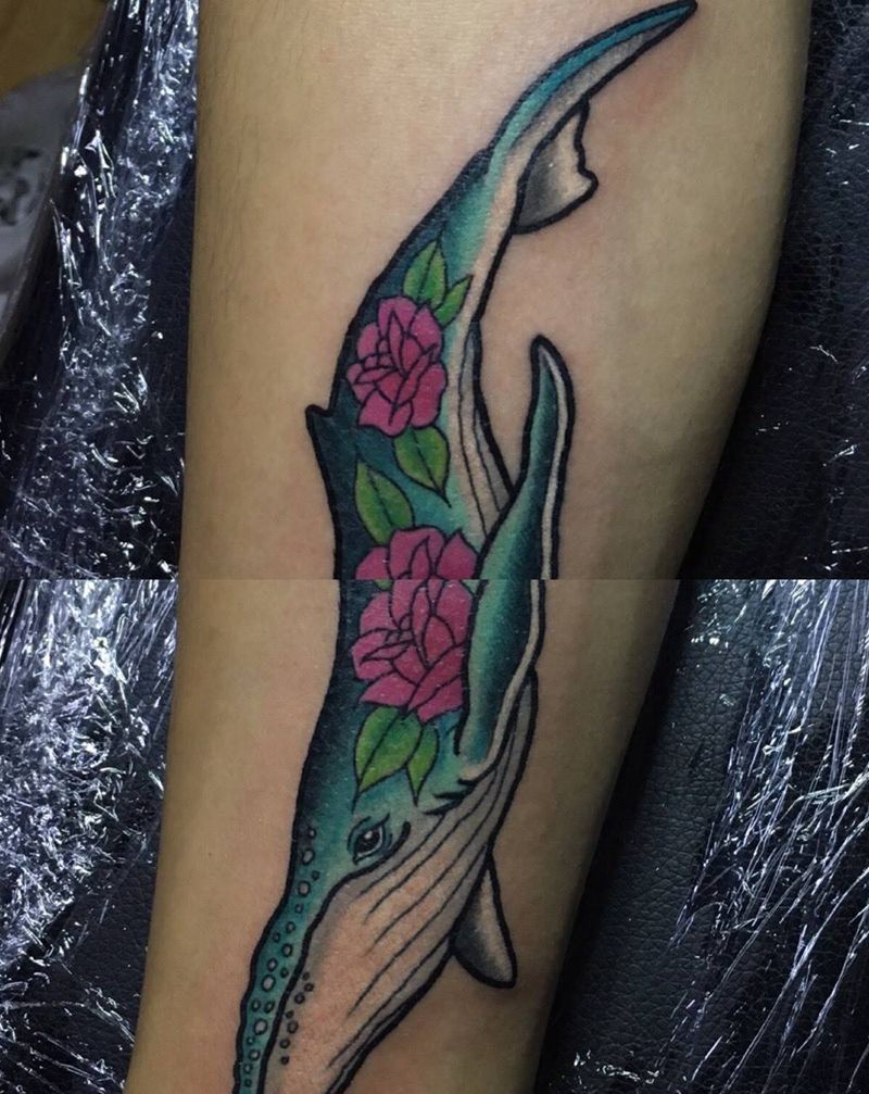 new school纹身图片_成品手臂欧美动物鲸鱼纹身图案