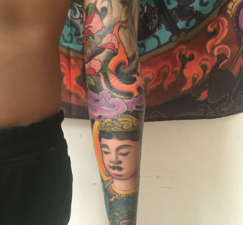 基本告一段落纹身图片_成品传统宗教动物纹身图案