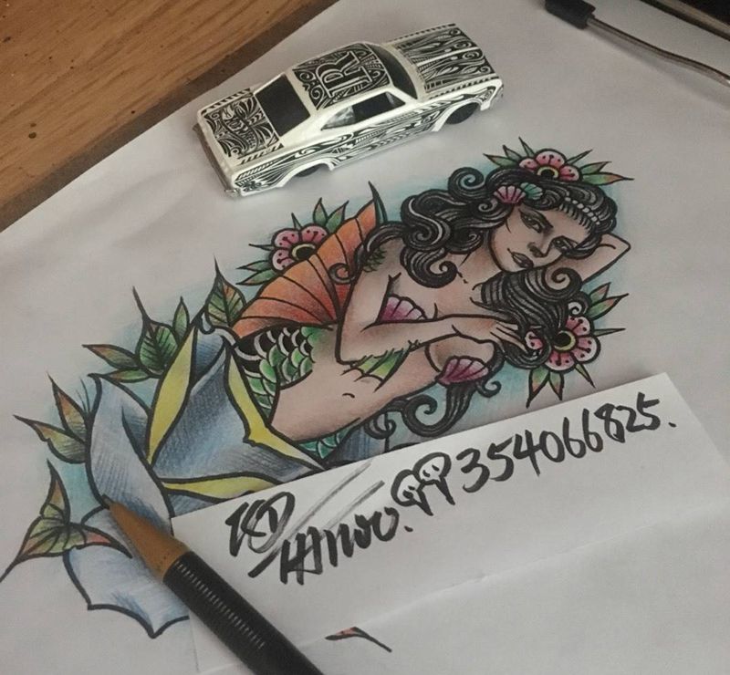 old school人鱼纹身图片_成品手稿插画欧美美人鱼人鱼纹身图案