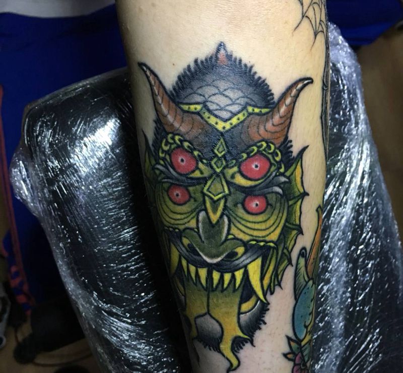 今天的图纹身图片_成品手臂欧美字符花体字匪帮奇卡诺恶魔纹身图案