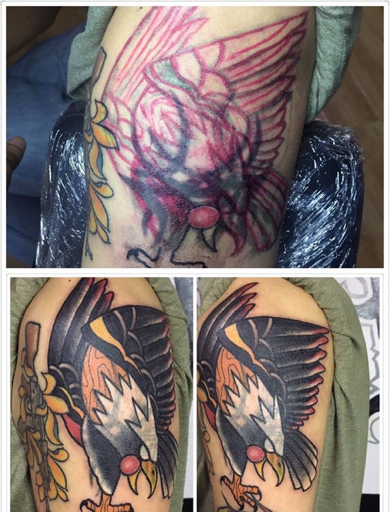 遮盖纹身图片_成品手臂欧美动物鹰纹身图案