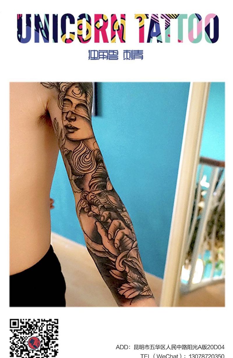 花臂遮盖未完成纹身图片