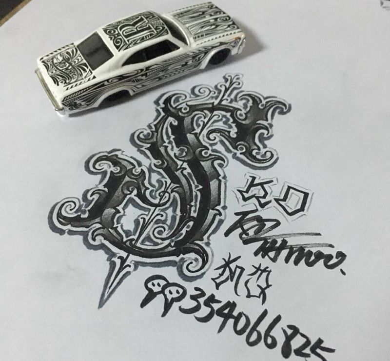 奇卡诺手写字体纹身图片_成品插画欧美字符花体字奇卡诺匪帮纹身图案