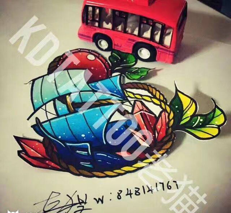 old school纹身图片_成品手稿插画欧美帆船纹身图案