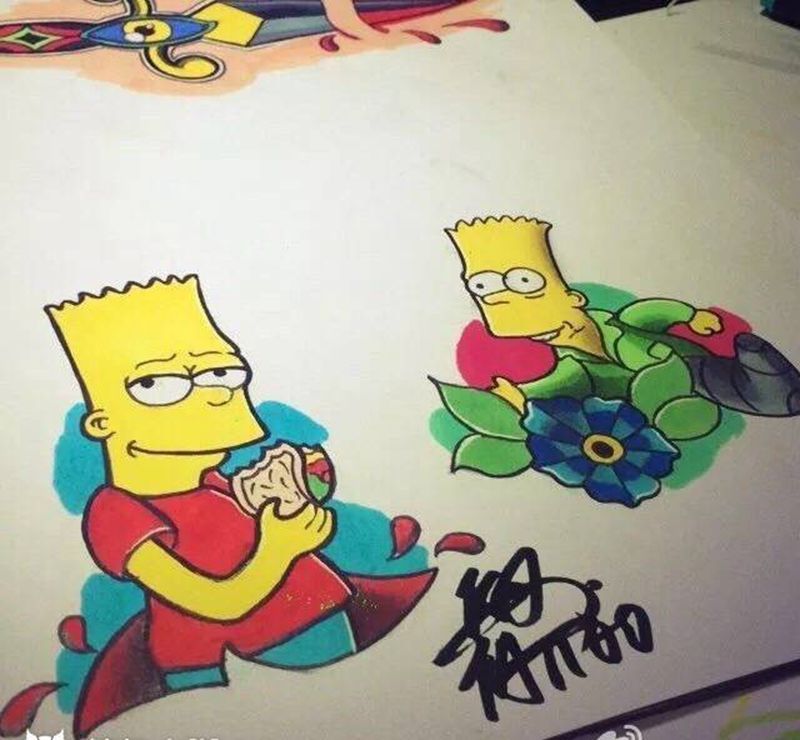 辛普森 手稿定制纹身图片_成品手稿插画手臂欧美人物纹身图案