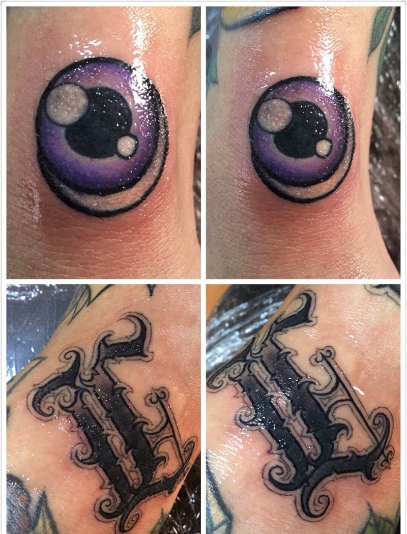 奇卡诺纹身图片_成品手臂欧美字符花体字奇卡诺眼睛纹身图案