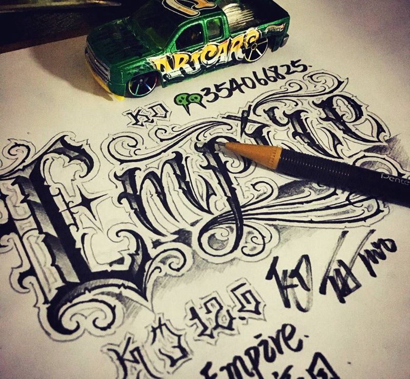 奇卡诺手写字体纹身图片_手稿成品欧美字符奇卡诺花体字纹身图案