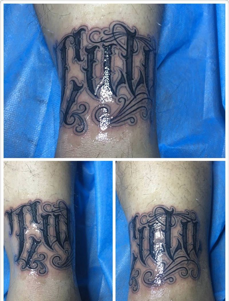 昨天的刺的纹身图片_成品腿部欧美字符奇卡诺花体字纹身图案