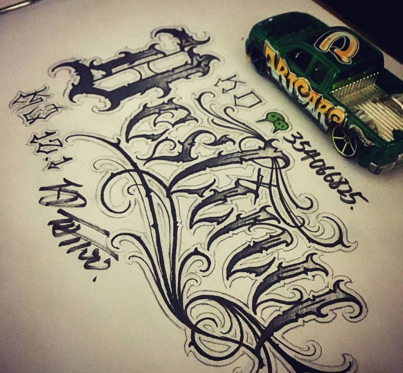 奇卡诺手写字体纹身图片_手稿插画欧美字符奇卡诺花体字纹身图案