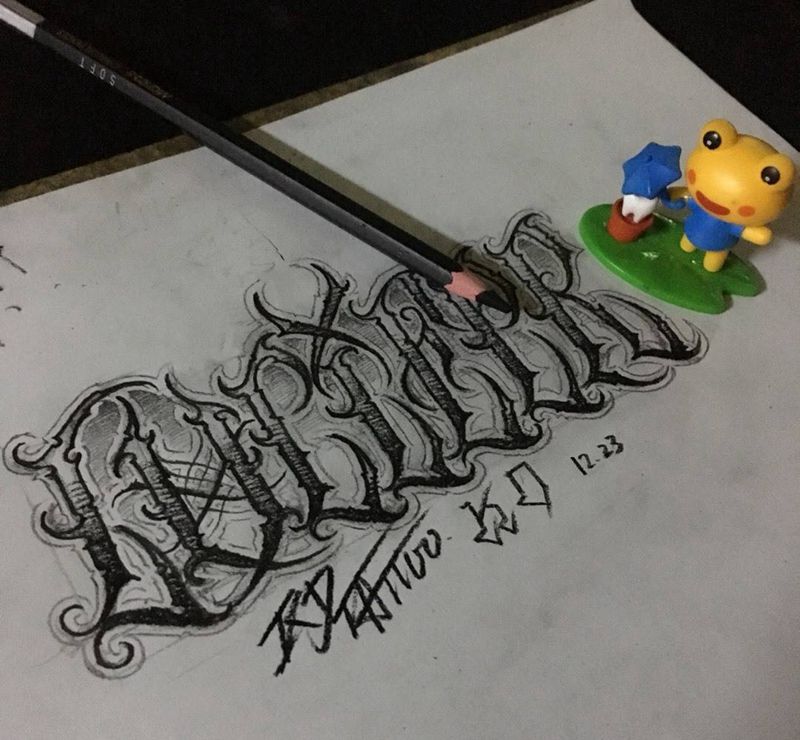 奇卡诺手写字体纹身图片_成品手稿插画欧美字符奇卡诺花体字匪气纹身图案