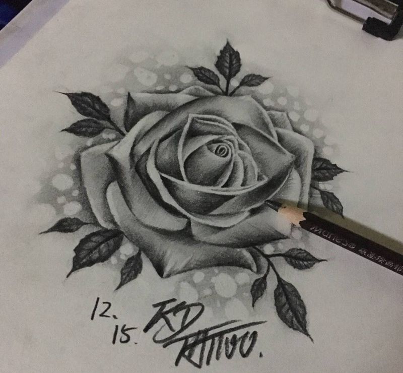 黑灰写实纹身图片_成品手稿插画欧美写实黑灰写实黑灰玫瑰纹身图案
