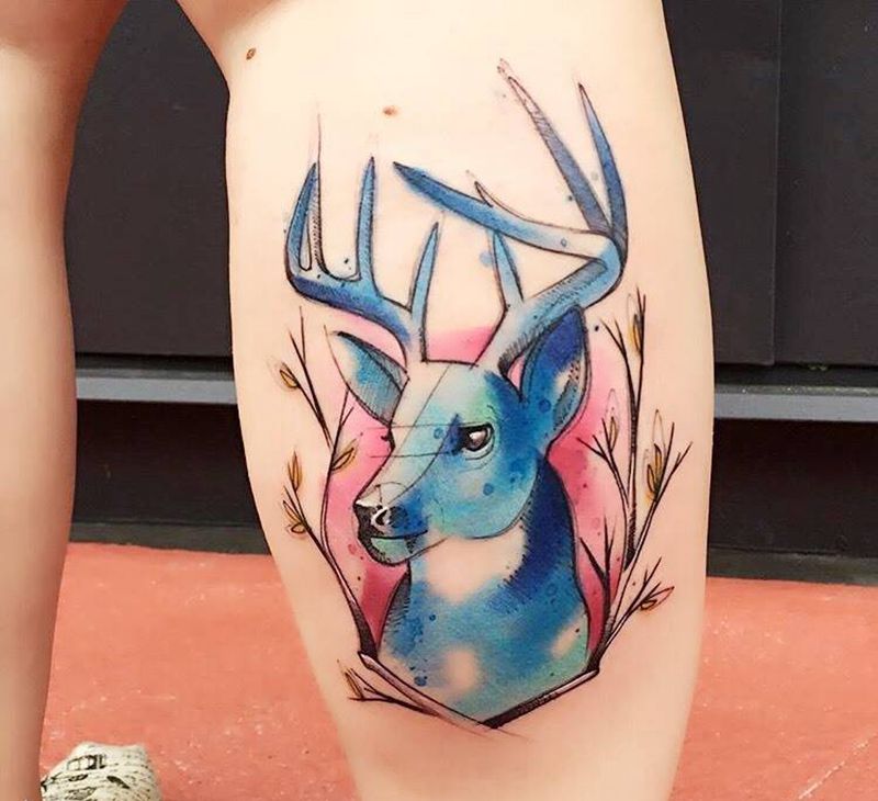 分享参考纹身图片_成品欧美清新水彩纹身图案