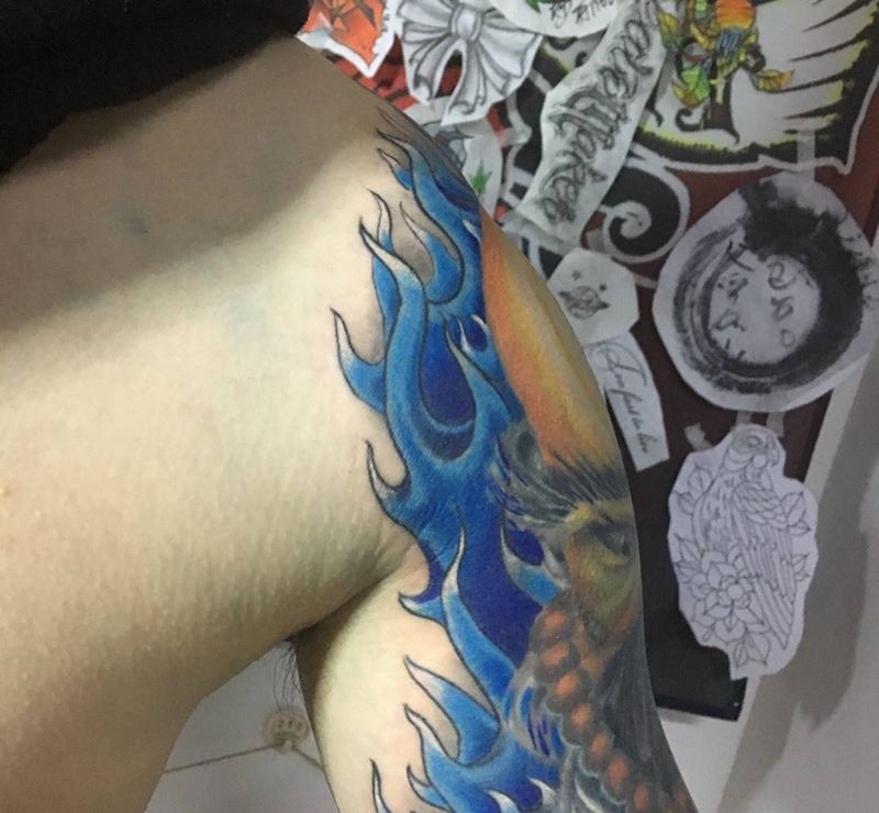 上色火焰纹身图片_成品传统纹身图案