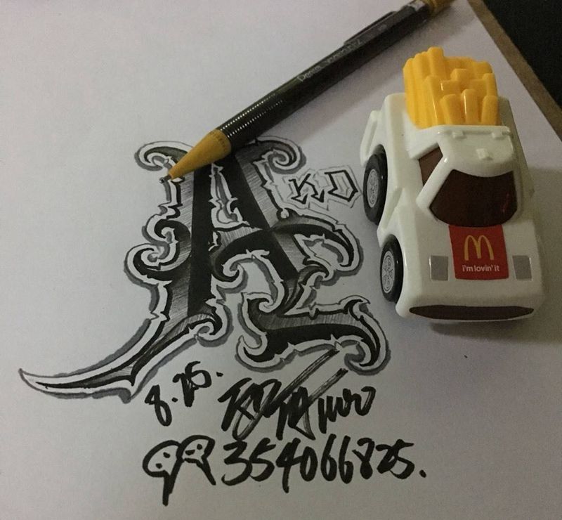 奇卡诺手写字体纹身图片_成品手稿插画欧美字符奇卡诺花体字匪气纹身图案