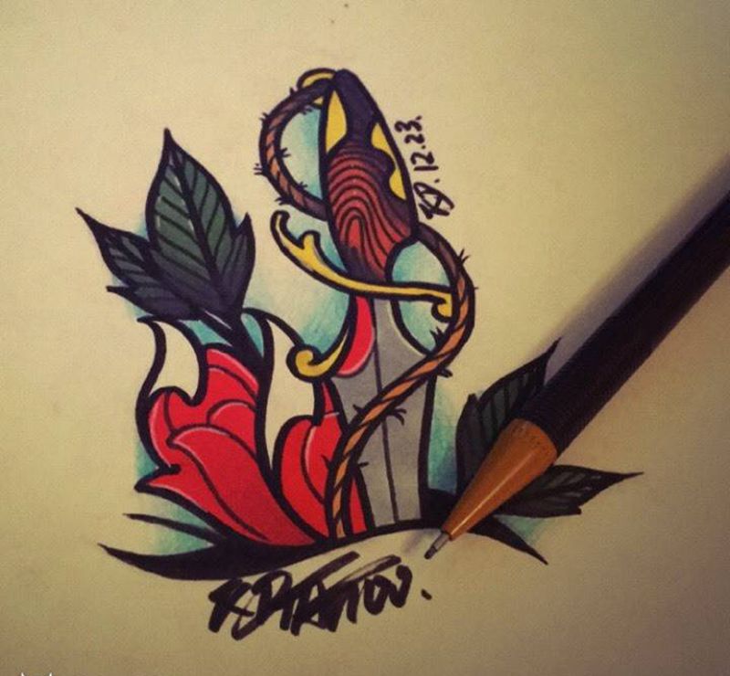 Old school匕首纹身图片_手稿插画欧美纹身图案