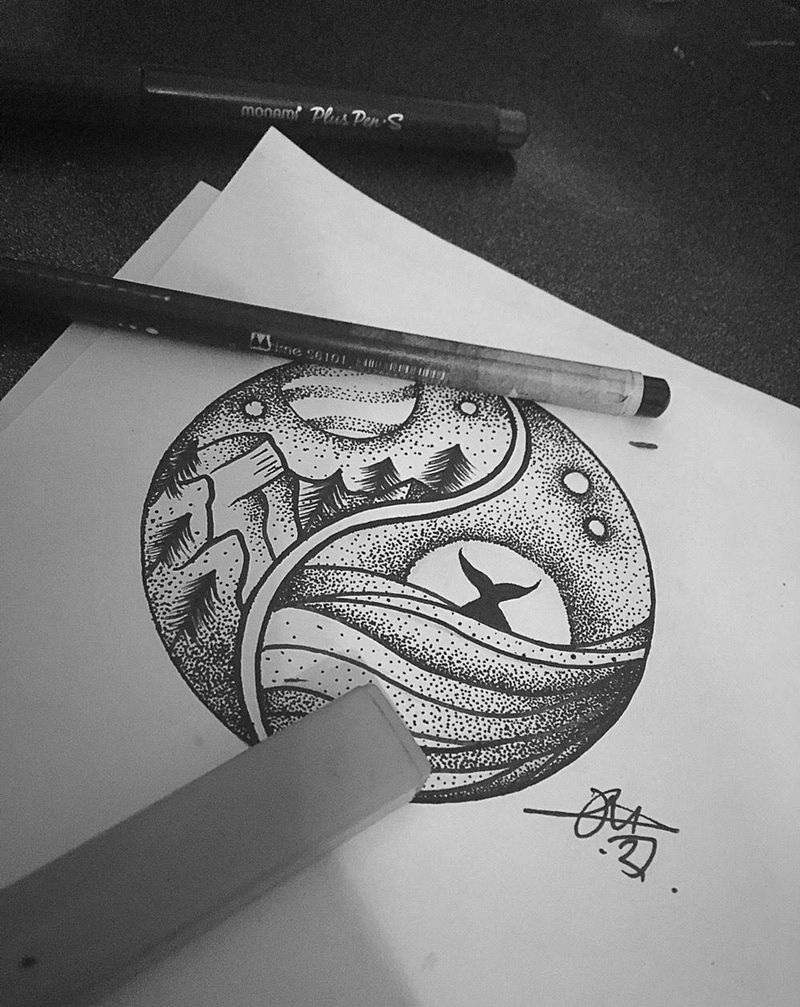 点刺稿纹身图片_手稿插画欧美纹身图案