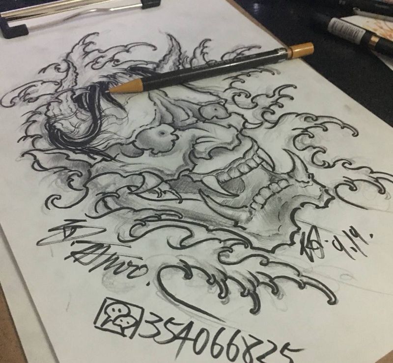 传统般若纹身图片_手稿插画手臂传统纹身图案