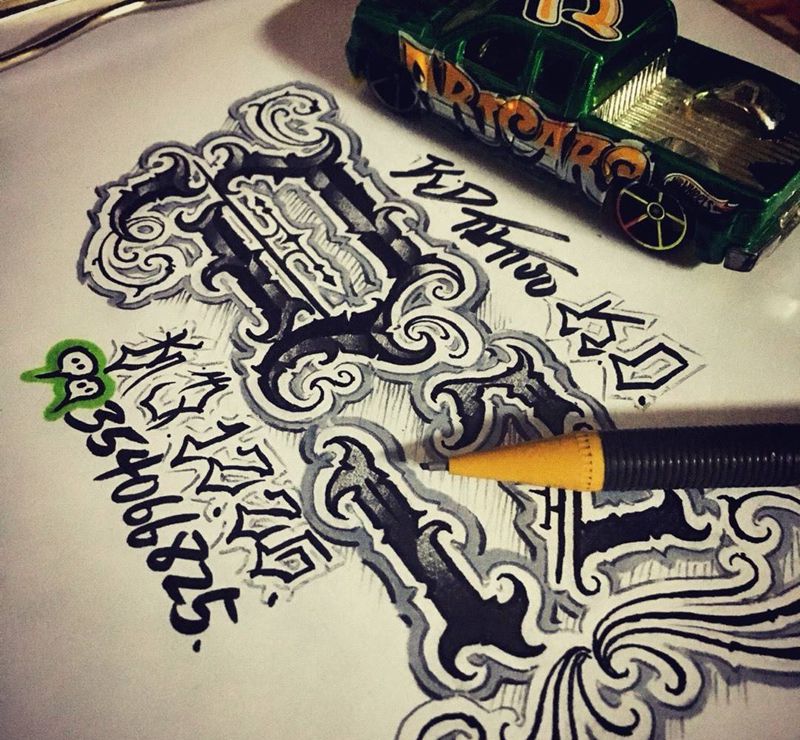 奇卡诺手写字体纹身图片_手稿插画欧美字符奇卡诺花体字说唱纹身图案