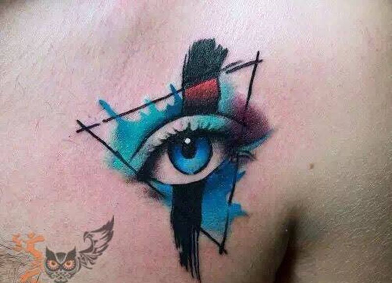 水彩 眼睛纹身图片_成品肩部胸部手臂腰部臀部欧美清新纹身图案